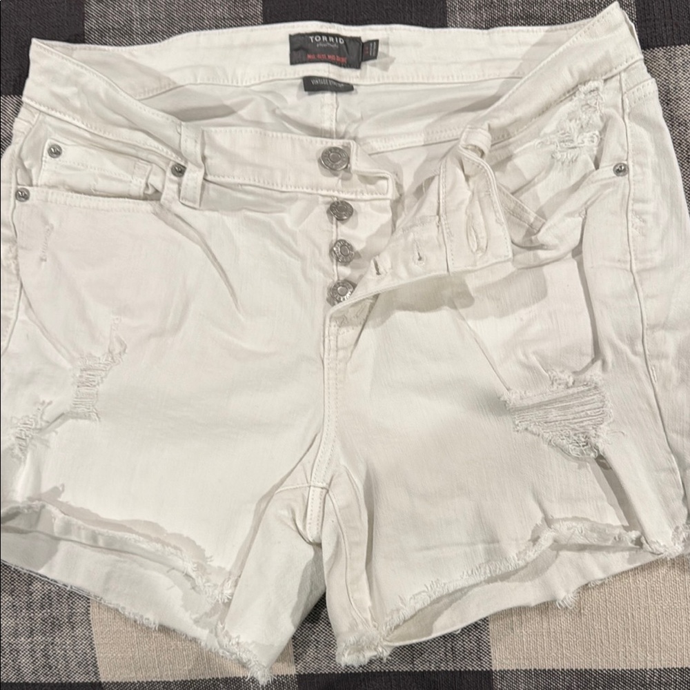 Torrid White Jean Shorts with Distressed Hem